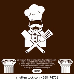 Chef with kitchen utensils vector icon.