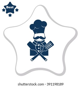 Chef with kitchen utensils vector icon.