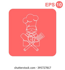 Chef with kitchen utensils vector icon.