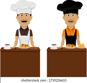 Chef in the kitchen. Vector illustration on the topic of cooking and profession. Stay home.