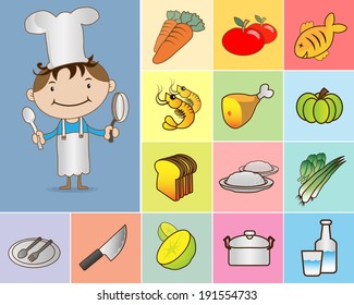 Chef with kitchenware