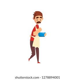 Chef kneading a dough, pizza maker character, stage of preparing Italian pizza vector Illustration