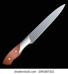 chef knife, butcher meat knife for butcher shop, Meat cutting knives, Cutlery icon set - vector realistic kitchen knives isolated on black, Vector illustration