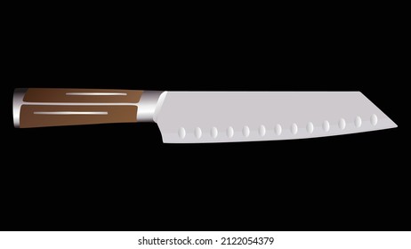 chef knife, butcher meat knife for butcher shop, Meat cutting knives, Cutlery icon set - vector realistic kitchen knives isolated on black, Vector illustration