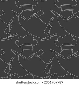 Cuchillo de chef, limpiador, ese vector de patrón sin fisuras. Fondo de dibujo continuo de línea. Fondo de esquema de cocina, tapicería de cocina, tela, tela, imprenta, café, menú, folleto de la tienda de vajilla.