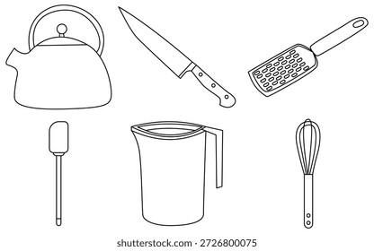Chef Knife and Culinary Kitchen Tool Icon Set for Cooking and Food Preparation