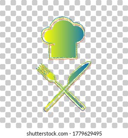Chef with knife and fork sign. Blue to green gradient Icon with Four Roughen Contours on stylish transparent Background. Illustration.