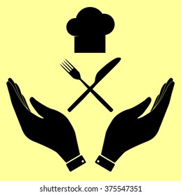 Chef with knife and fork sign. Flat style icon vector illustration.