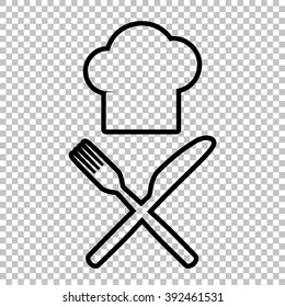 Chef with knife and fork sign. Line icon on transparent background