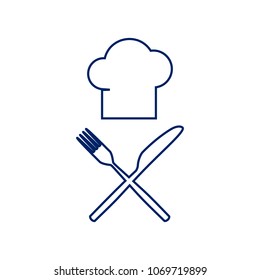 Chef with knife and fork sign. Vector. Flat style black icon on white.
