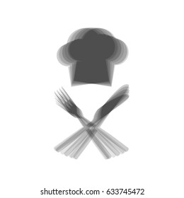 Chef with knife and fork sign. Vector. Gray icon shaked at white background.