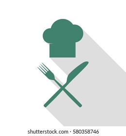 Chef with knife and fork sign. Veridian icon with flat style shadow path.