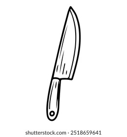 Doodle dibujado a mano cuchillo de cocina. Dispositivo de corte de alimentos. Utensilios de cocina. Picadura de carne y verduras. Utensilios de cocina. Aparato electrodoméstico. Vector boceto línea ilustración de arte.