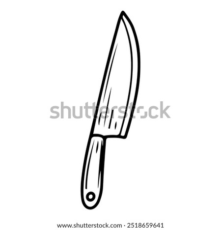 Chef knife hand drawn doodle. Food cutting device. Cookware. Meat and vegetable chopping. Kitchen utensils. Household appliance. Vector sketch line art illustration.