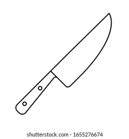 Chef knife icon. Thin line art logo. Black simple illustration for cutting and cooking. Contour isolated vector image on white background