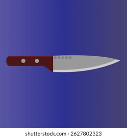 Chef Knife Illustration with Wooden Handle on Blue Background