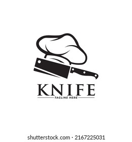 plantilla vectorial del icono del logotipo del cuchillo del chef.