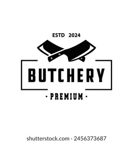 chef knife logo illustration old vintage design for butcher knife brand for restaurant brand and simple butcher knife market