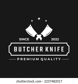 Chef knife logo template, vintage butcher knife.Logo for business, badge,restaurant,butcher shop,cafe,brand and knife shop.