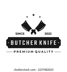 Chef knife logo template, vintage butcher knife.Logo for business, badge,restaurant,butcher shop,cafe,brand and knife shop.