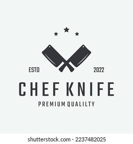 Chef knife logo template, vintage butcher knife.Logo for business, badge,restaurant,butcher shop,cafe,brand and knife shop.