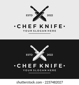 Chef knife logo template, vintage butcher knife.Logo for business, badge,restaurant,butcher shop,cafe,brand and knife shop.