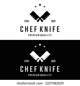 Chef knife logo template, vintage butcher knife.Logo for business, badge,restaurant,butcher shop,cafe,brand and knife shop.