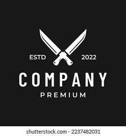 Chef knife logo template, vintage butcher knife.Logo for business, badge,restaurant,butcher shop,cafe,brand and knife shop.