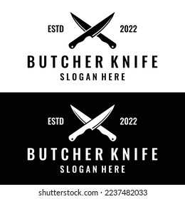 Chef knife logo template, vintage butcher knife.Logo for business, badge,restaurant,butcher shop,cafe,brand and knife shop.