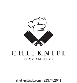 Chef knife logo template, vintage butcher knife.Logo for business, badge,restaurant,butcher shop,cafe,brand and knife shop.