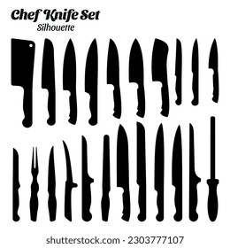Chef knife silhouette vector illustration set.