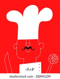 chef with knife and skimmer