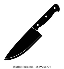 Chef knife vector icon. Kitchen knife symbol for cooking, culinary arts, and professional chefs. Black silhouette isolated on white background.