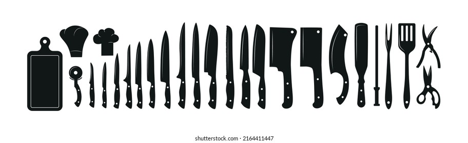 Chef knifes set. Vector stock illustration isolated on white background for design packaging, logo, menu in restaurant. EPS10