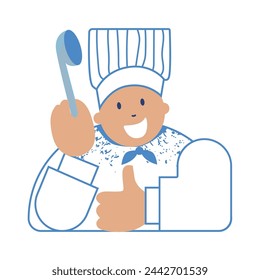 Chef with ladle kitchen. Simple geometric sketch vector illustration