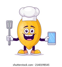 Chef lemon cartoon mascot character vector illustration design