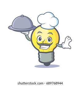 Chef light bulb character cartoon with food