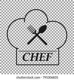 Chef line icon with fork and spoon on the isolated background.