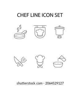 Chef line icon set. Collection of vector symbol in trendy flat style. Icons of frying pan, fork and knife, pan, signboard, cook, chef isolated on white background 
