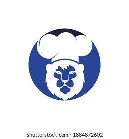 Plantilla de diseño del logotipo vectorial del león del chef. El concepto del logotipo del restaurante gastronómico.	
