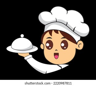 logo del chef hermosa mascota y fondo de la empresa de diseño de dos colores negro