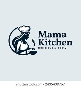 Logo de Mama Kitchen Delight. Armonía Culinaria en Color Elegante. Una fusión de delicias deliciosas y sabrosas. Color editable