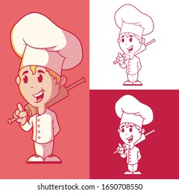 Chef Logo character vector illustration.  Advertising, branding, promotion design concept