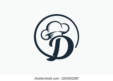 chef logo with a combination of letter d and chef hat for any business especially for restaurant, cafe, catering, etc.