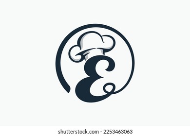 chef logo with a combination of letter e and chef hat for any business especially for restaurant, cafe, catering, etc.