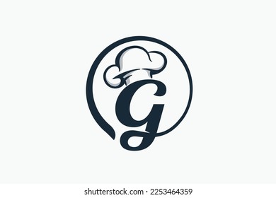 chef logo with a combination of letter g and chef hat for any business especially for restaurant, cafe, catering, etc.