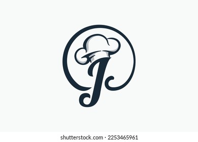 chef logo with a combination of letter j and chef hat for any business especially for restaurant, cafe, catering, etc.