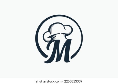 chef logo with a combination of letter m and chef hat for any business especially for restaurant, cafe, catering, etc.