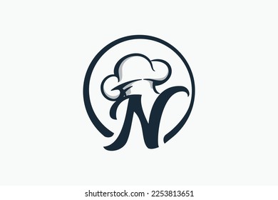 chef logo with a combination of letter n and chef hat for any business especially for restaurant, cafe, catering, etc.