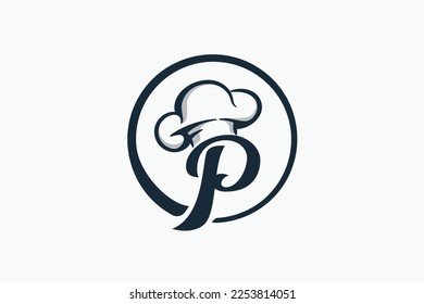 chef logo with a combination of letter p and chef hat for any business especially for restaurant, cafe, catering, etc.